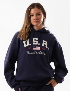 Dámské Mikina s Kapucí Russell Athletic 1902 Oversized Blankyt | GYU-074281