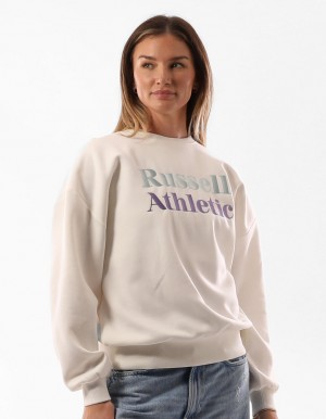 Dámské Svetr S Výstřihem Do Posádky Russell Athletic Two Béžový | OFE-075193