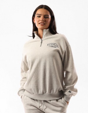 Dámské Svetr S Výstřihem Do Posádky Russell Athletic Tribecca Oversized 1/4 Zip Béžový | DZV-970481