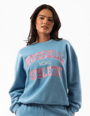 Dámské Svetr S Výstřihem Do Posádky Russell Athletic Seattle Arch Oversized Blankyt | CTD-910437