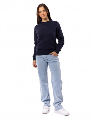 Dámské Svetr S Výstřihem Do Posádky Russell Athletic Originals Embroidered Tmavě Blankyt | XFW-589471
