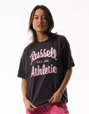 Dámské Tričko Russell Athletic Annie Oversized Tmavě Šedé | NBO-267581