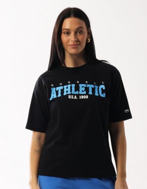Dámské Tričko Russell Athletic Halston Oversize Černé | ESO-630154