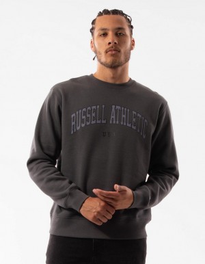 Pánské Svetr S Výstřihem Do Posádky Russell Athletic Pasadena Tmavě Šedé | BOG-609734