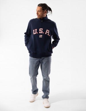 Pánské Top Russell Athletic Lewis 1/4 Zip Tmavě Blankyt | VJS-716029