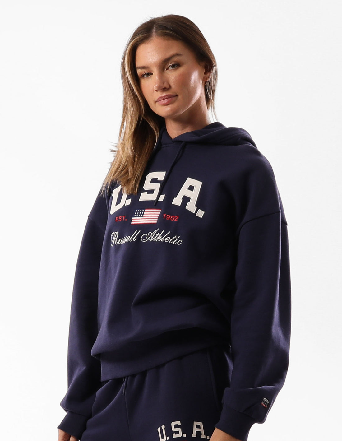 Dámské Mikina s Kapucí Russell Athletic 1902 Oversized Blankyt | GYU-074281