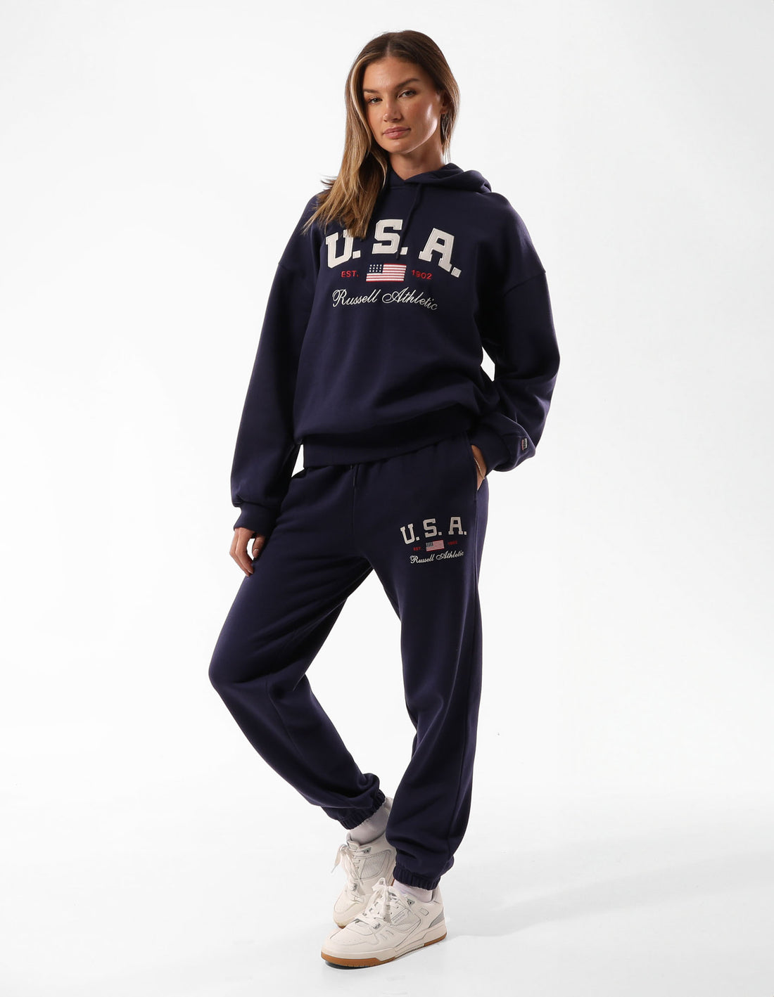 Dámské Mikina s Kapucí Russell Athletic 1902 Oversized Blankyt | GYU-074281
