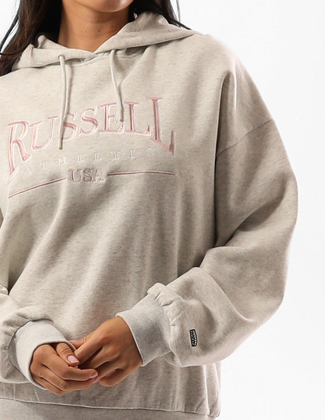 Dámské Mikina s Kapucí Russell Athletic Houston Oversized Béžový | UDA-710348