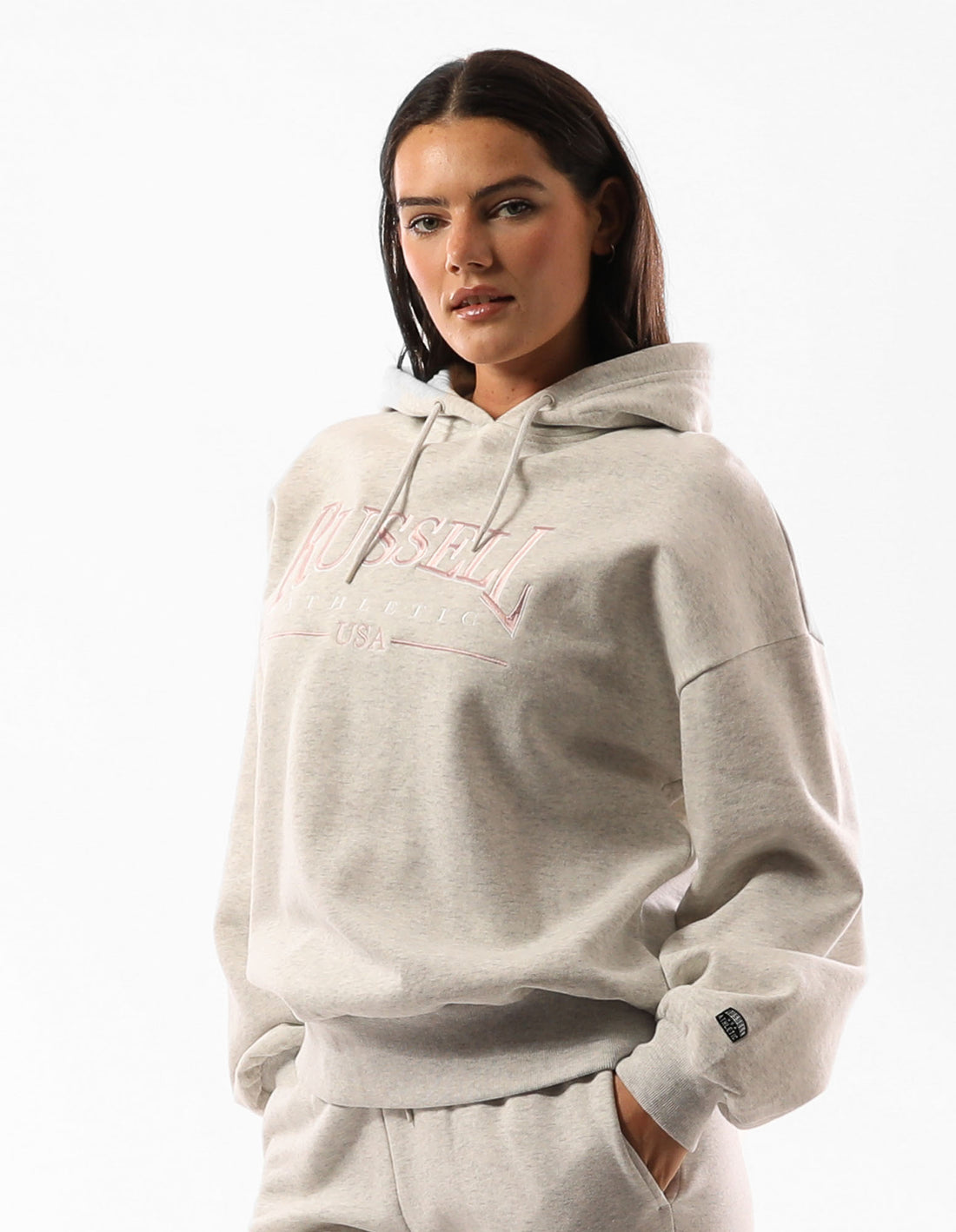 Dámské Mikina s Kapucí Russell Athletic Houston Oversized Béžový | UDA-710348