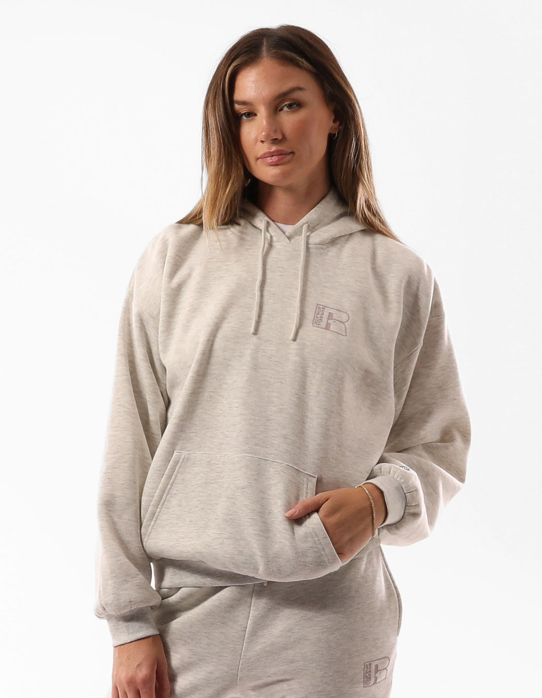 Dámské Mikina s Kapucí Russell Athletic Original Inlay Logo Béžový | LRY-314086