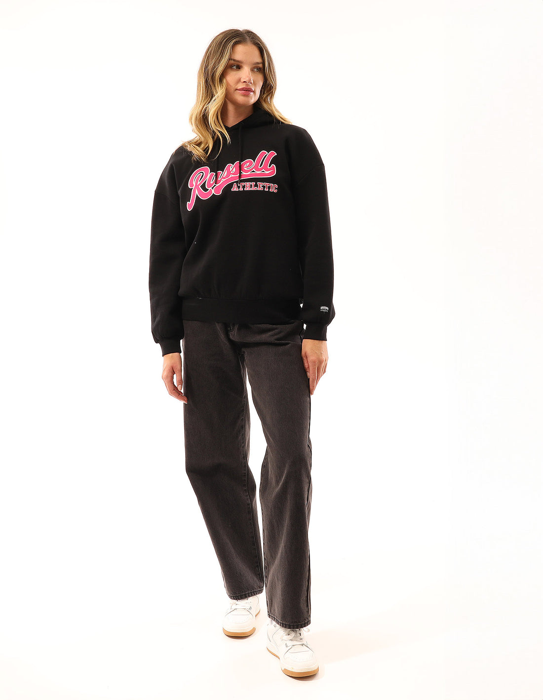 Dámské Mikina s Kapucí Russell Athletic Scripted Oversized Černé | PIX-304179