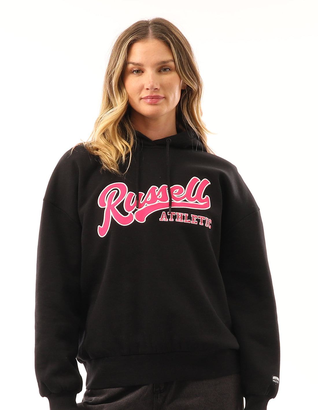 Dámské Mikina s Kapucí Russell Athletic Scripted Oversized Černé | PIX-304179