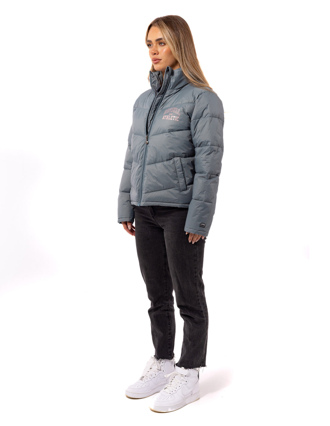 Dámské Puffer Bunda Russell Athletic Arch Logo Indigo | DIF-145027