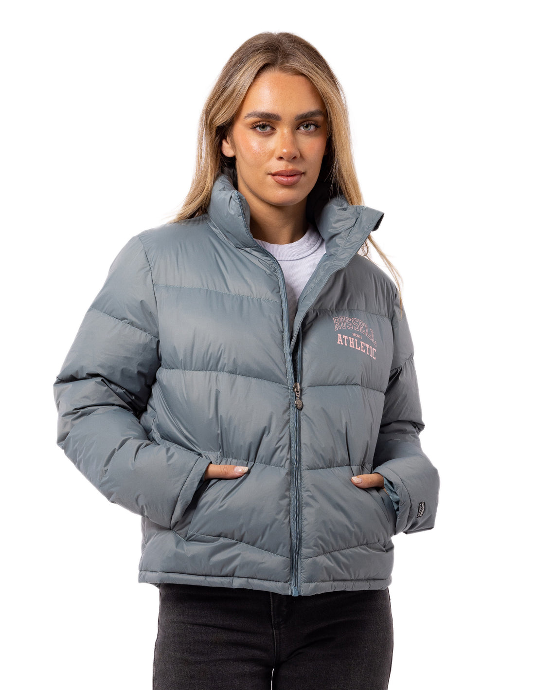 Dámské Puffer Bunda Russell Athletic Arch Logo Indigo | DIF-145027