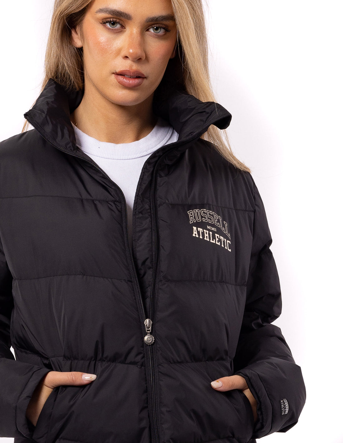 Dámské Puffer Bunda Russell Athletic Arch Logo Černé | FHY-146028