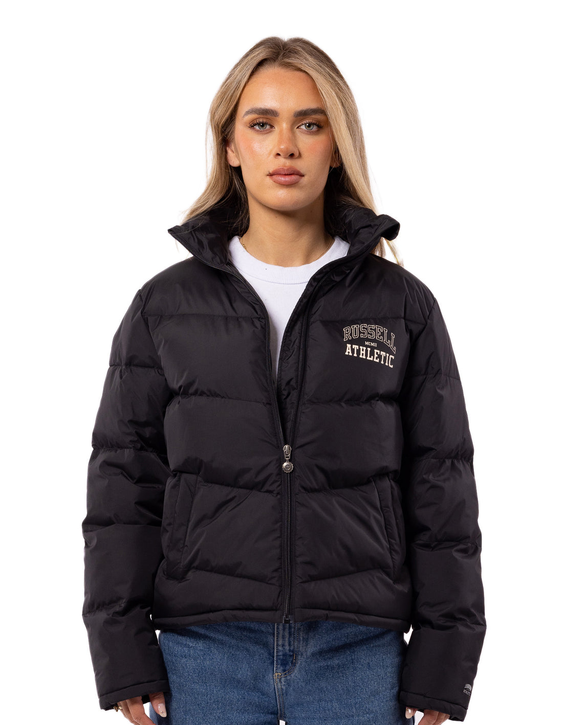 Dámské Puffer Bunda Russell Athletic Arch Logo Černé | FHY-146028