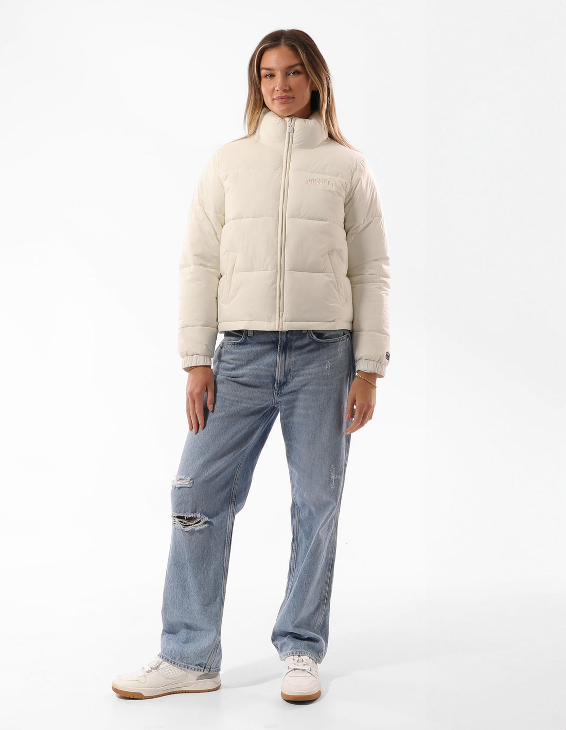 Dámské Puffer Bunda Russell Athletic Belle Cropped Béžový | MVT-061879
