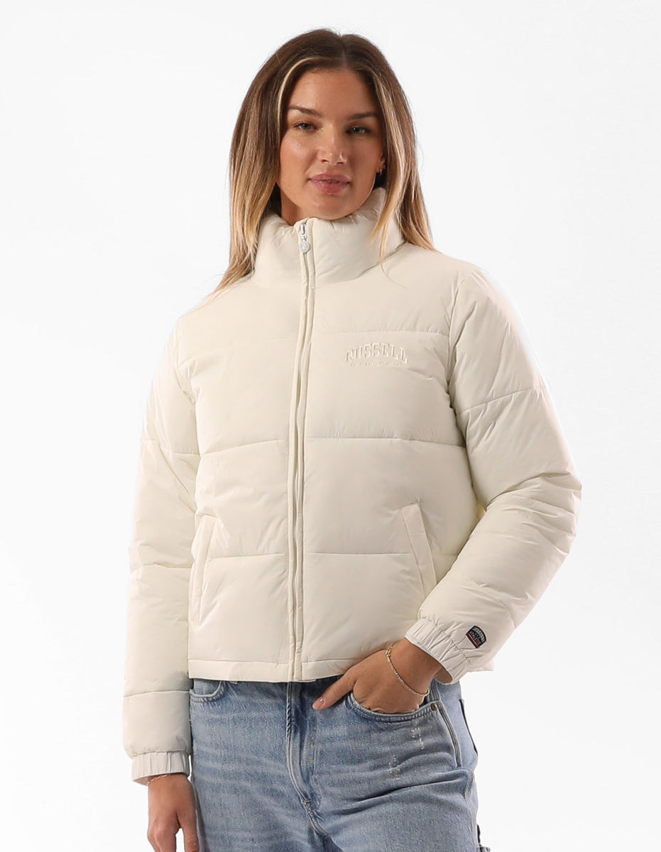 Dámské Puffer Bunda Russell Athletic Belle Cropped Béžový | MVT-061879