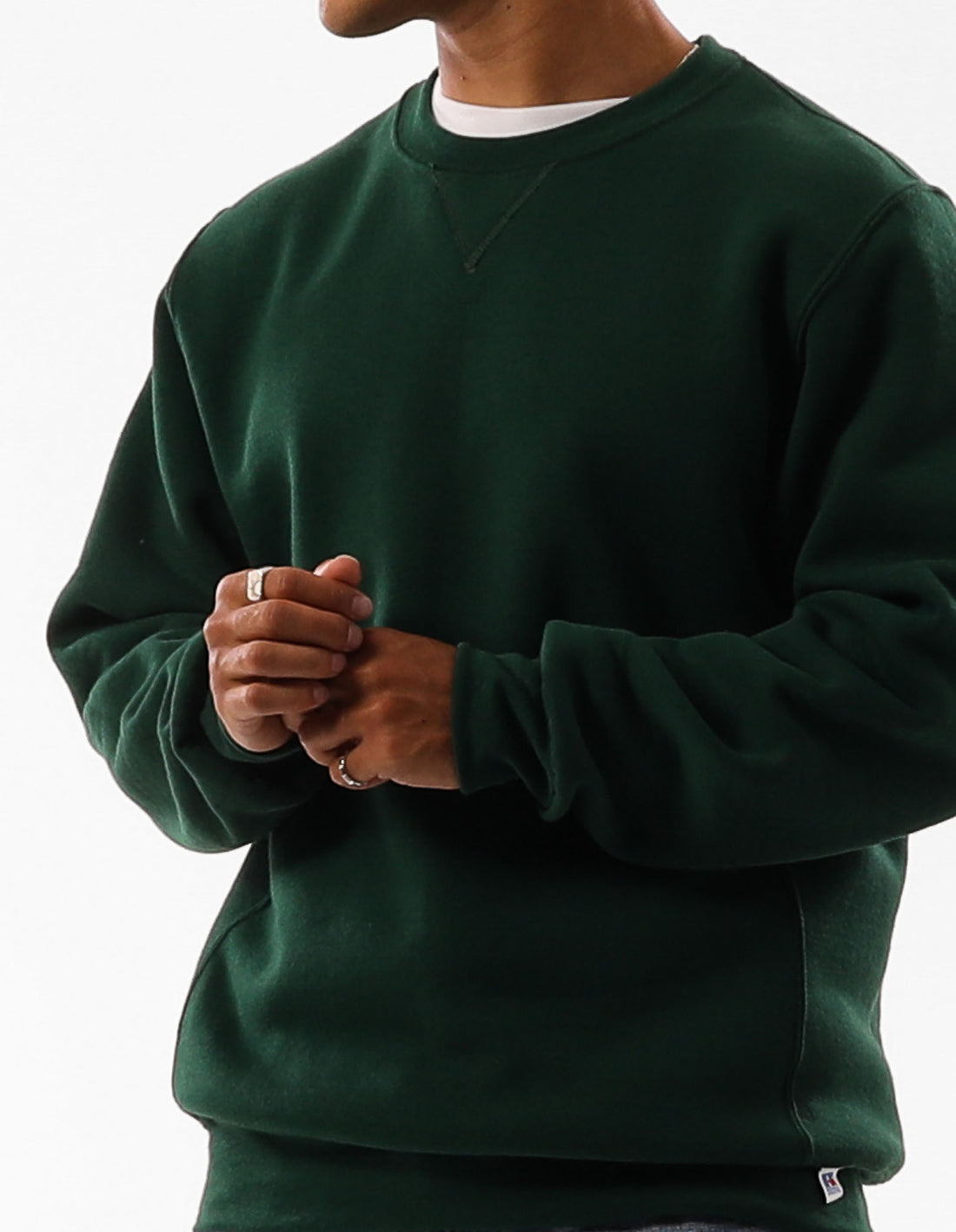 Dámské Svetr S Výstřihem Do Posádky Russell Athletic Unisex Dri Tmavě Zelene | ODA-382075