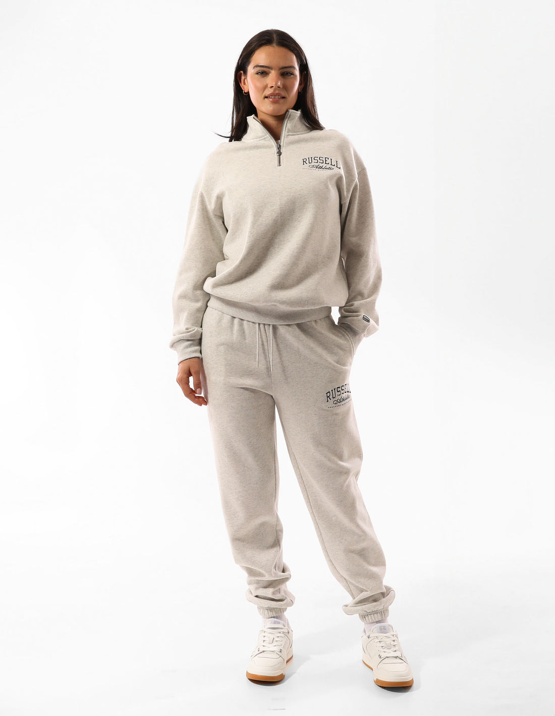 Dámské Svetr S Výstřihem Do Posádky Russell Athletic Tribecca Oversized 1/4 Zip Béžový | DZV-970481