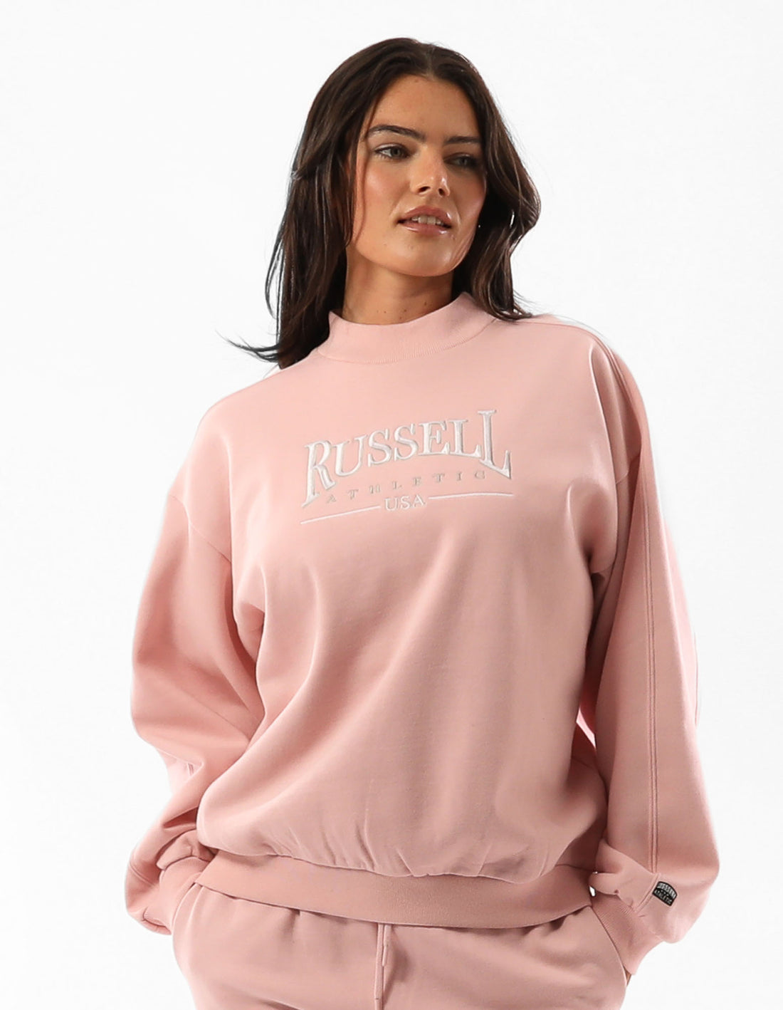 Dámské Svetr S Výstřihem Do Posádky Russell Athletic Tribeca Mock Neck Růžové Růžové | HDM-689752