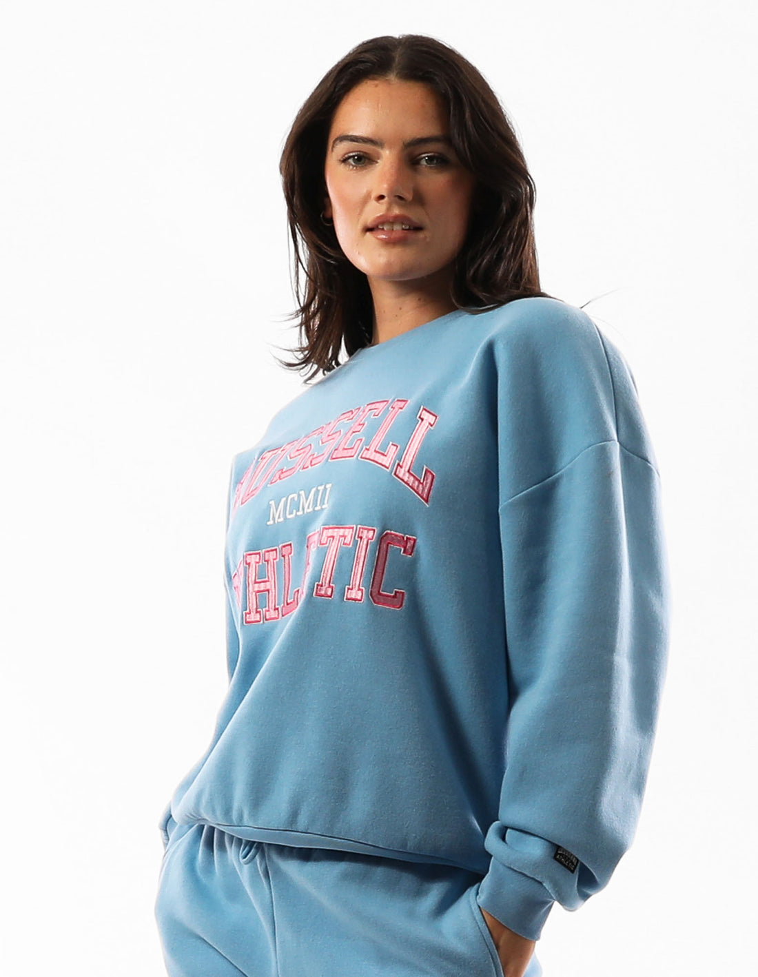 Dámské Svetr S Výstřihem Do Posádky Russell Athletic Seattle Arch Oversized Blankyt | CTD-910437