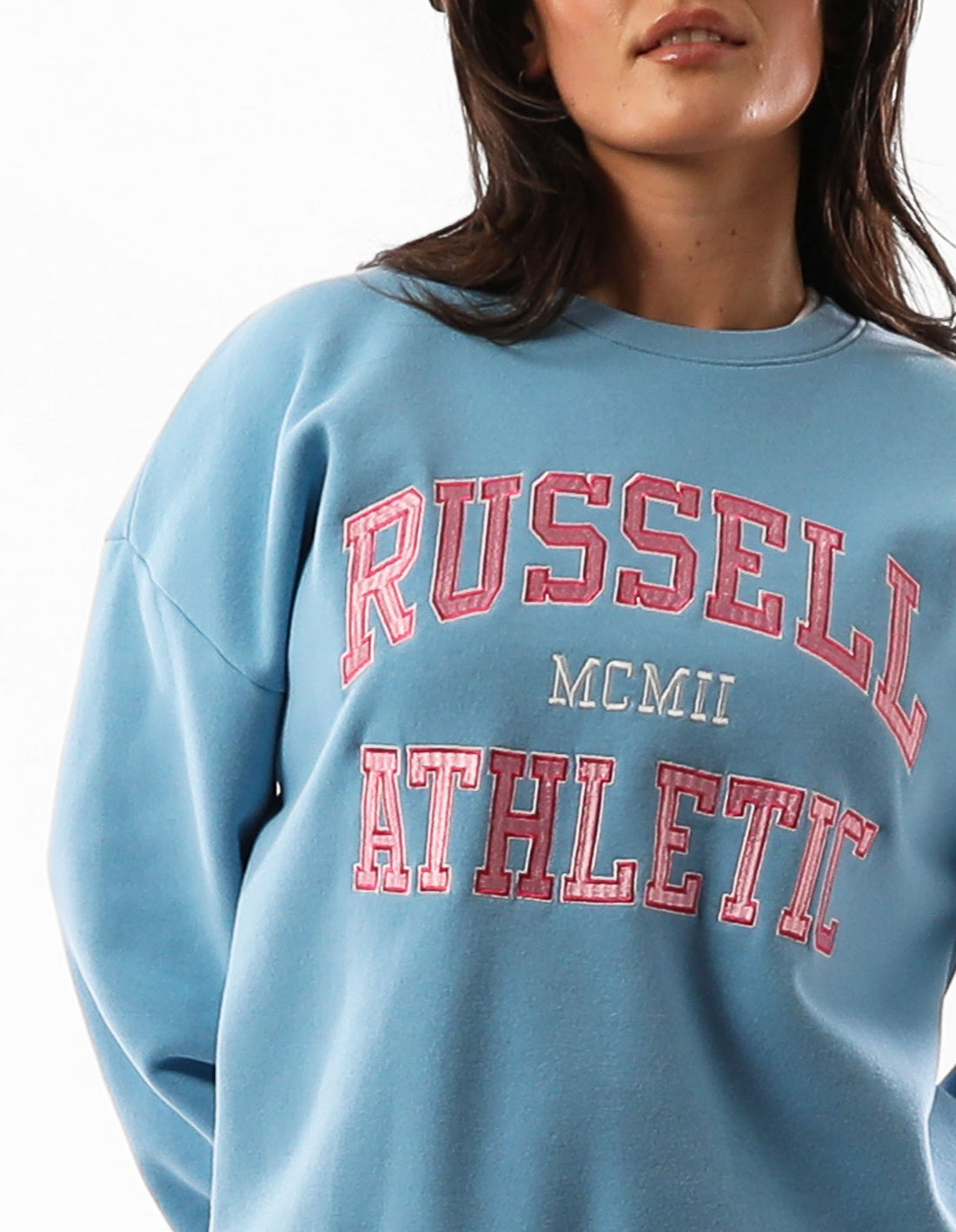 Dámské Svetr S Výstřihem Do Posádky Russell Athletic Seattle Arch Oversized Blankyt | CTD-910437