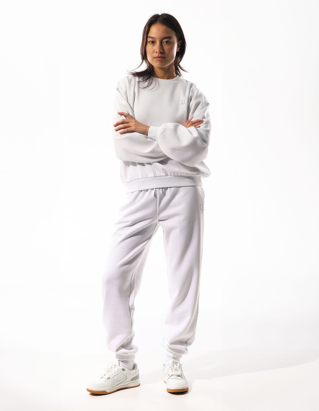 Dámské Svetr S Výstřihem Do Posádky Russell Athletic R Logo Bílé | VQP-723459