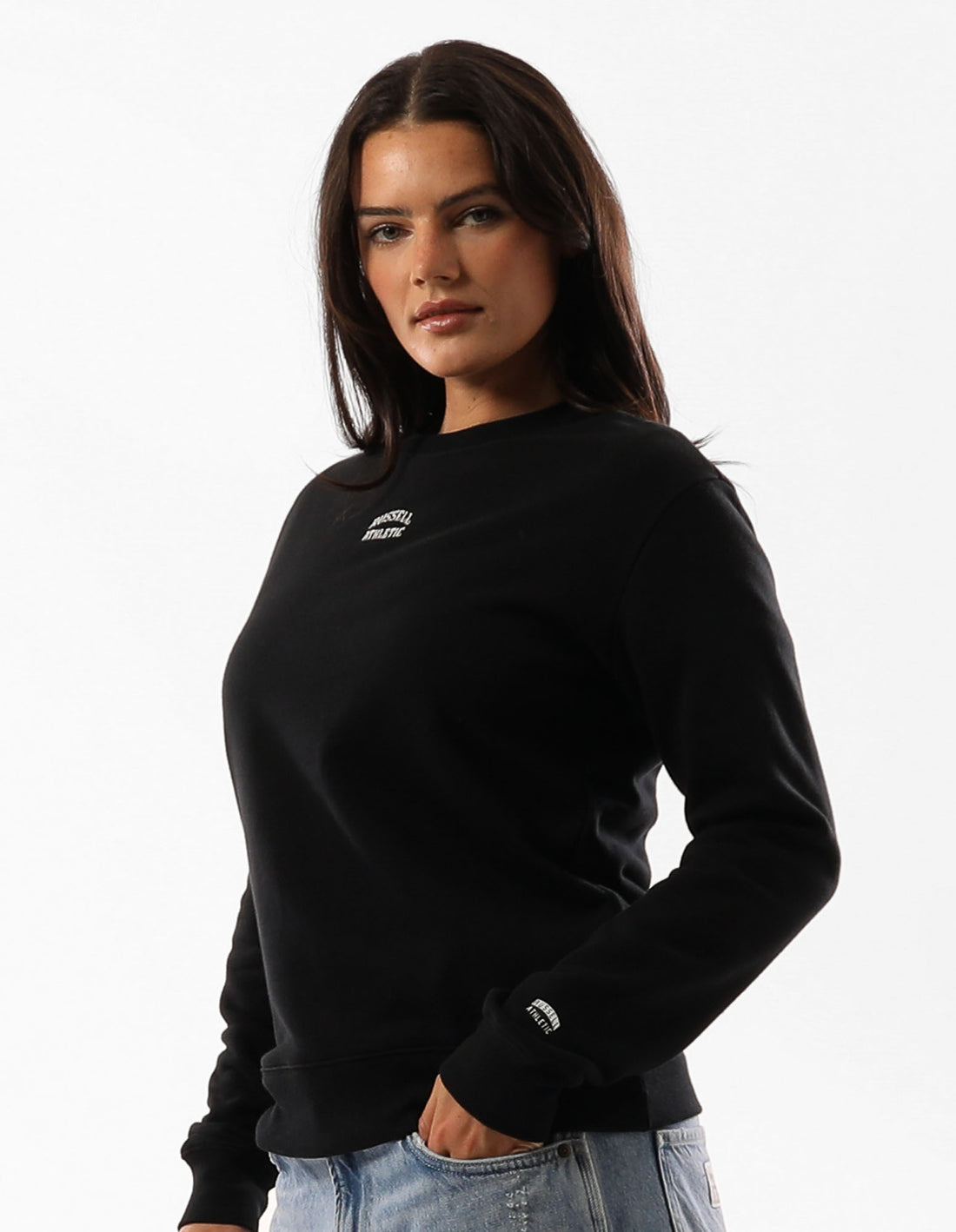 Dámské Svetr S Výstřihem Do Posádky Russell Athletic Originals Embroidered Černé | RLK-290785
