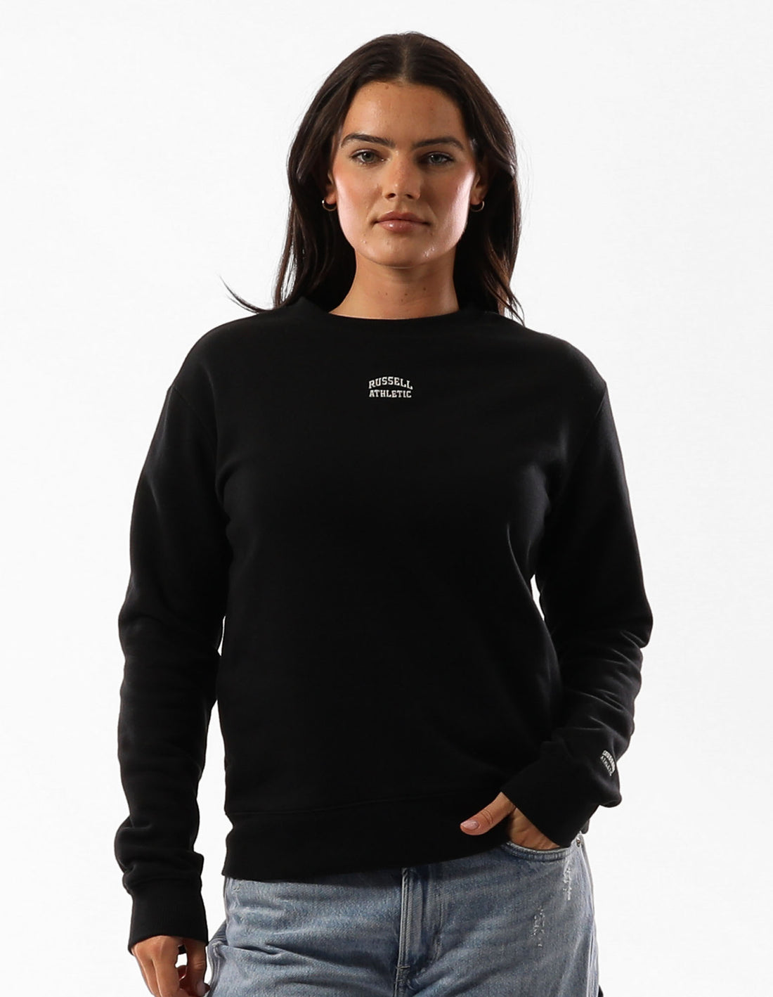 Dámské Svetr S Výstřihem Do Posádky Russell Athletic Originals Embroidered Černé | RLK-290785