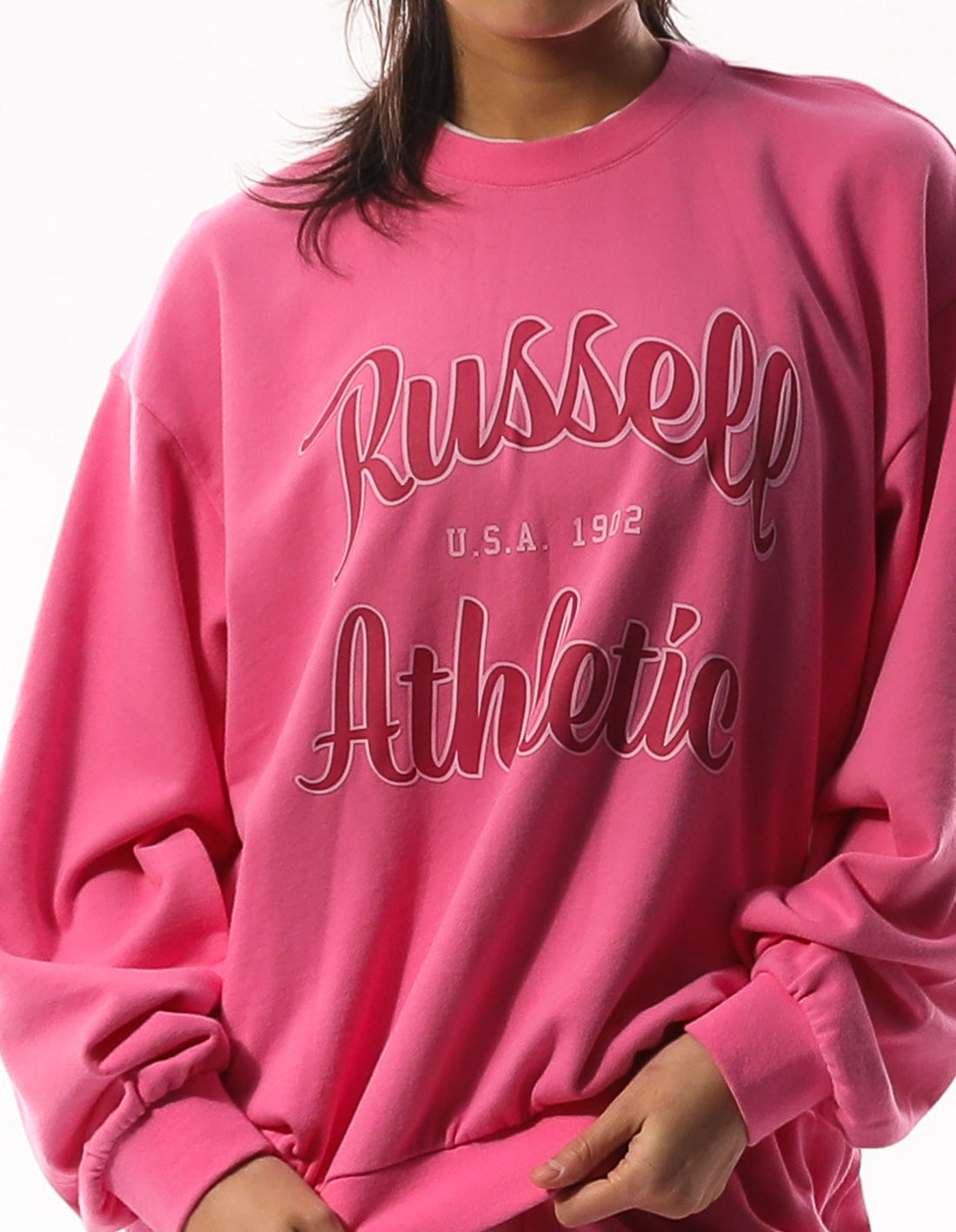 Dámské Svetr S Výstřihem Do Posádky Russell Athletic Annie Oversized Růžové | HBT-317690