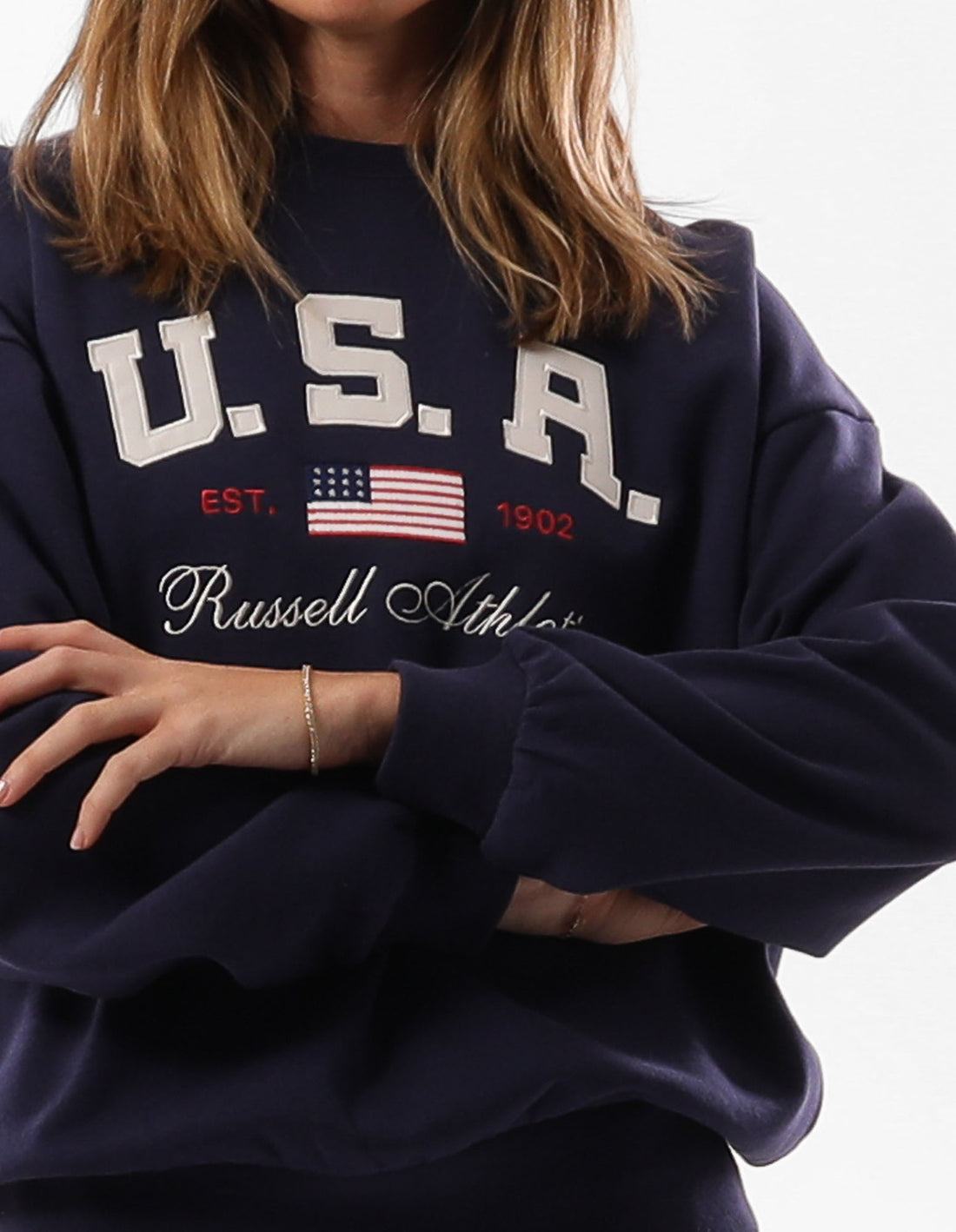 Dámské Svetr S Výstřihem Do Posádky Russell Athletic 1902 Oversized Blankyt | YJI-520314