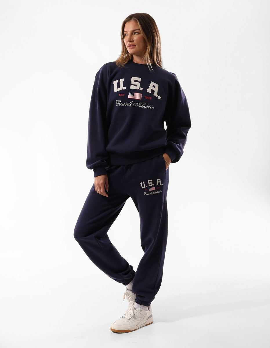 Dámské Svetr S Výstřihem Do Posádky Russell Athletic 1902 Oversized Blankyt | YJI-520314