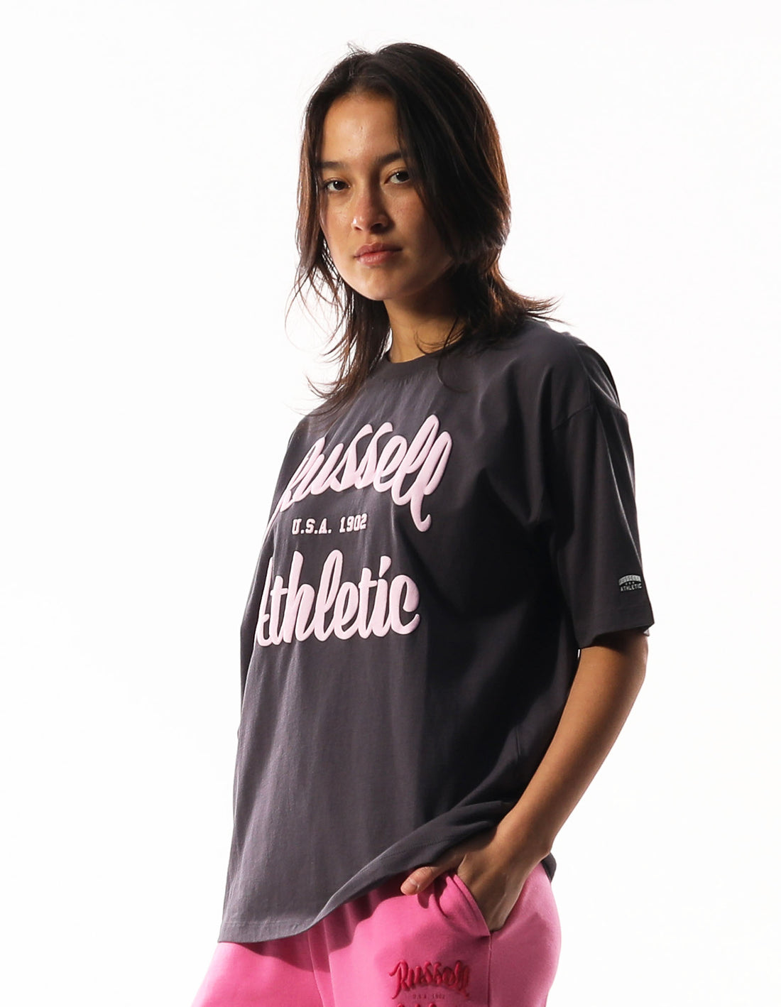 Dámské Tričko Russell Athletic Annie Oversized Tmavě Šedé | NBO-267581