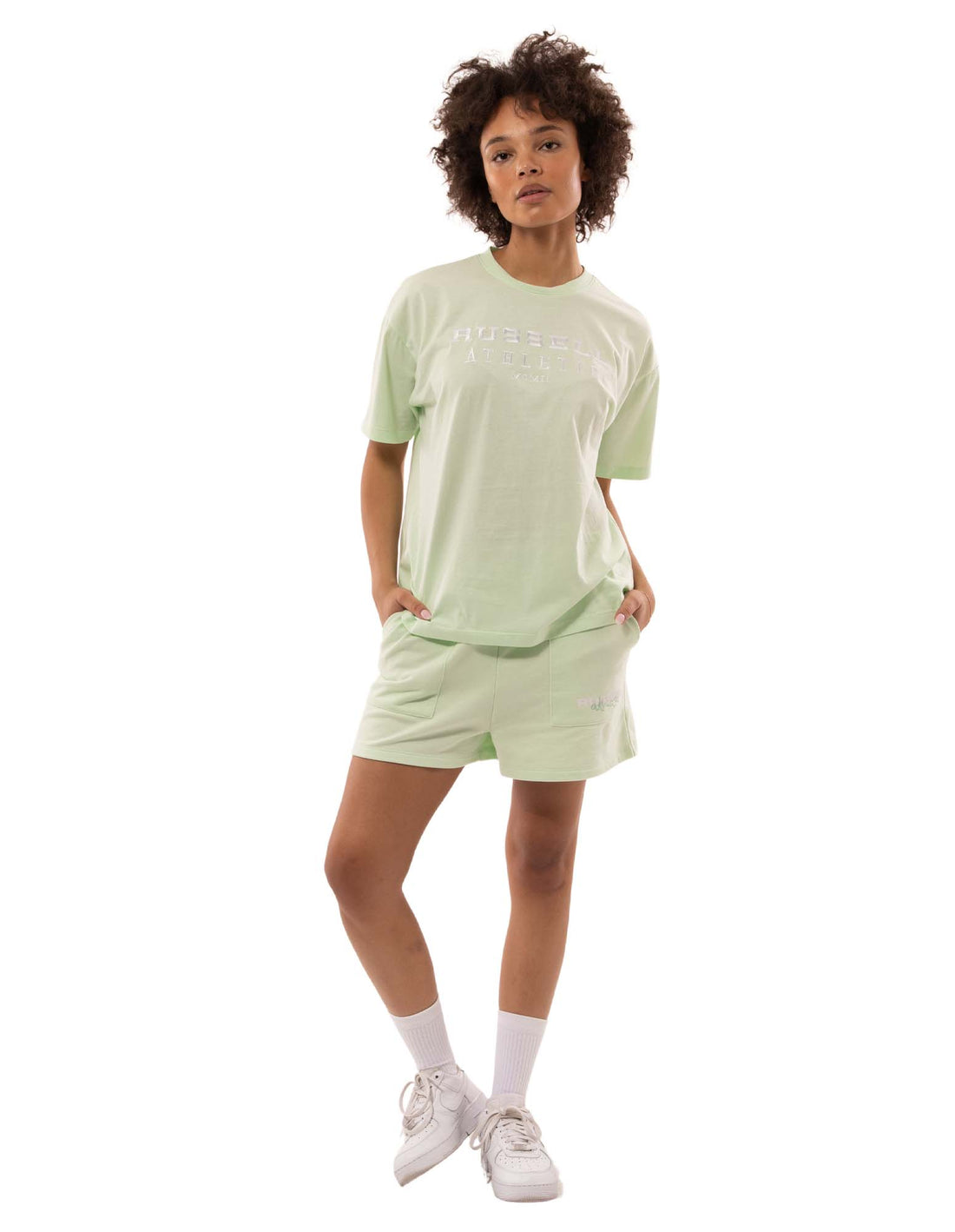 Dámské Tričko Russell Athletic Elements Oversize Světle Šedé Zelene | HRT-286951