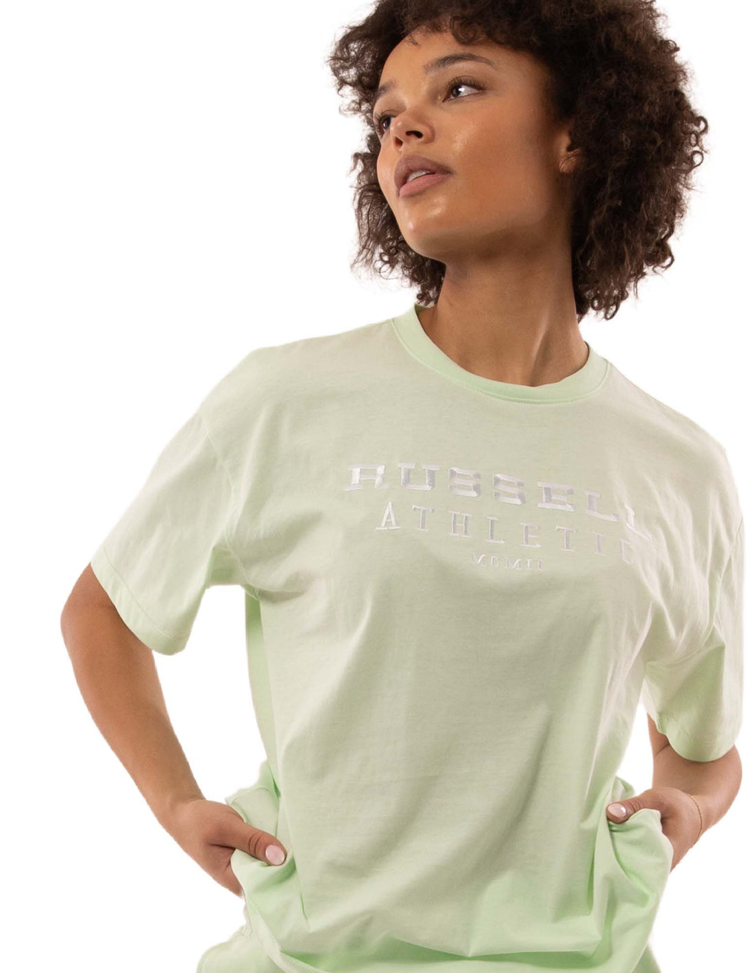 Dámské Tričko Russell Athletic Elements Oversize Světle Šedé Zelene | HRT-286951