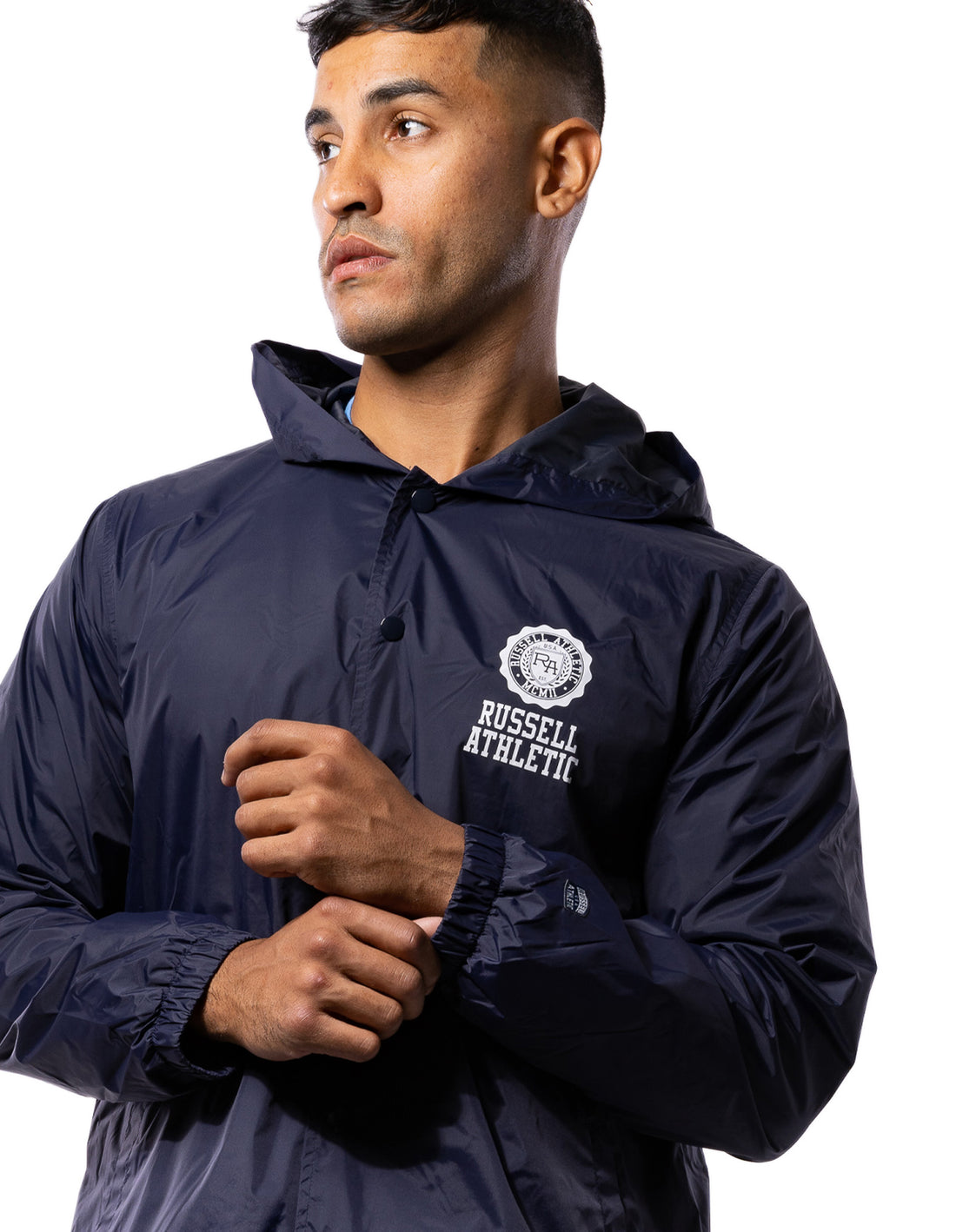 Pánské Bundy Russell Athletic Hooded Coaches Tmavě Blankyt | PKC-692137