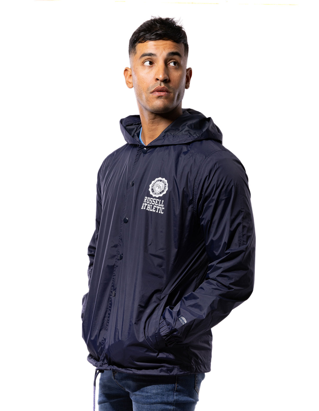 Pánské Bundy Russell Athletic Hooded Coaches Tmavě Blankyt | PKC-692137