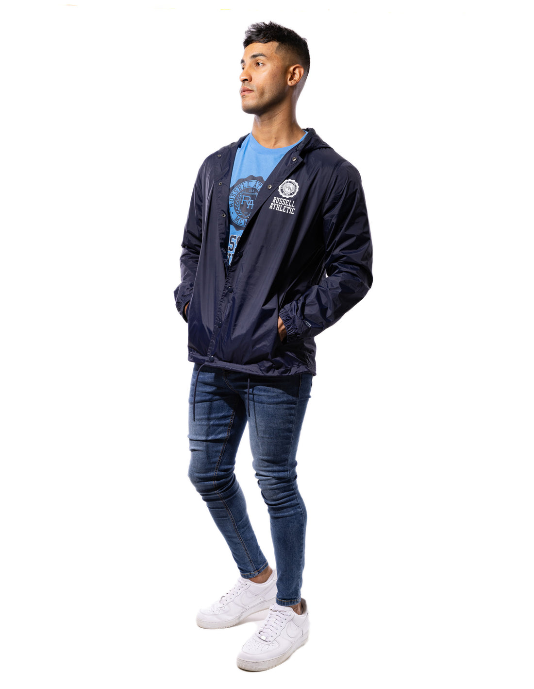 Pánské Bundy Russell Athletic Hooded Coaches Tmavě Blankyt | PKC-692137