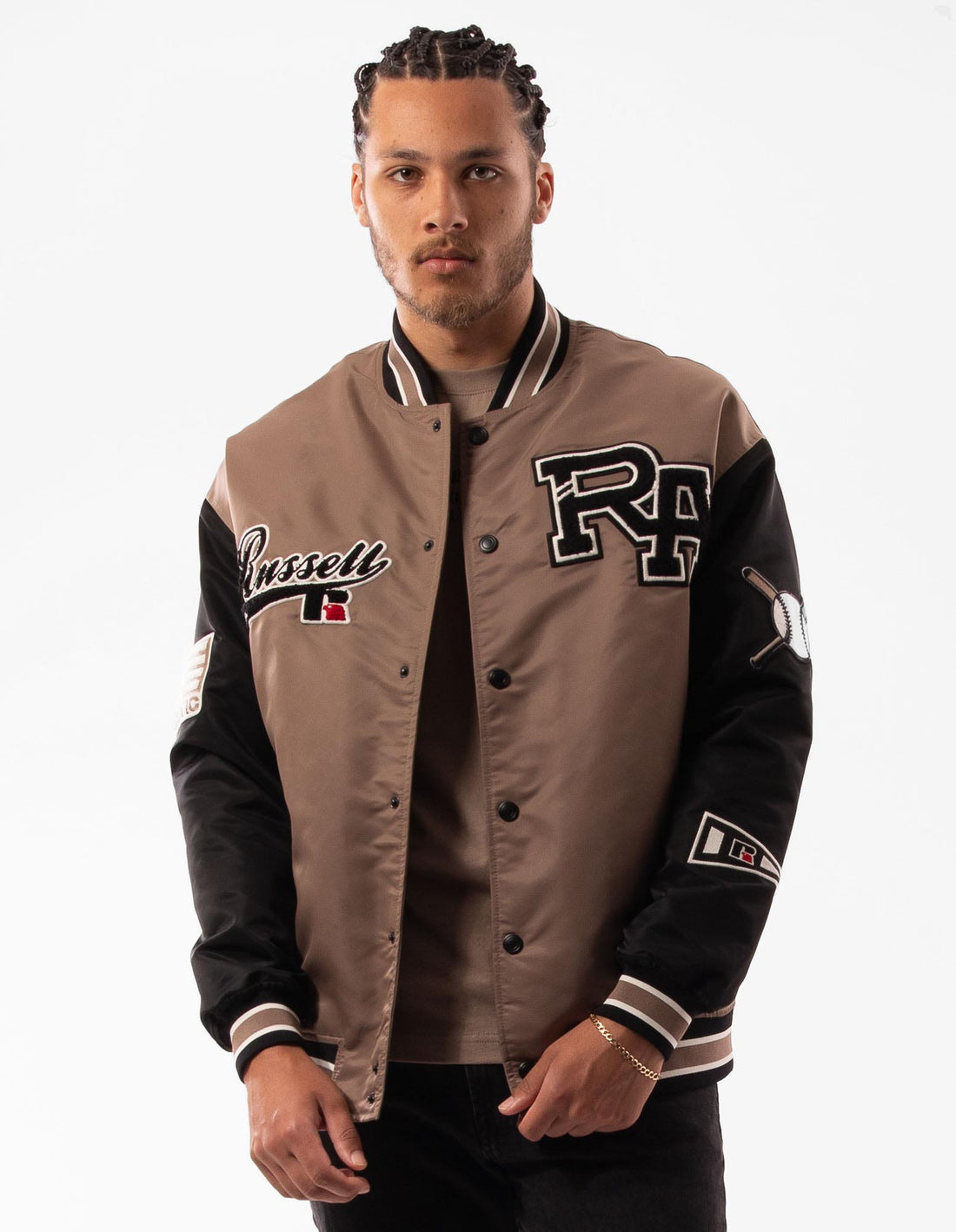 Pánské Bundy Russell Athletic Varsity Badge Hnědé | XOF-680439