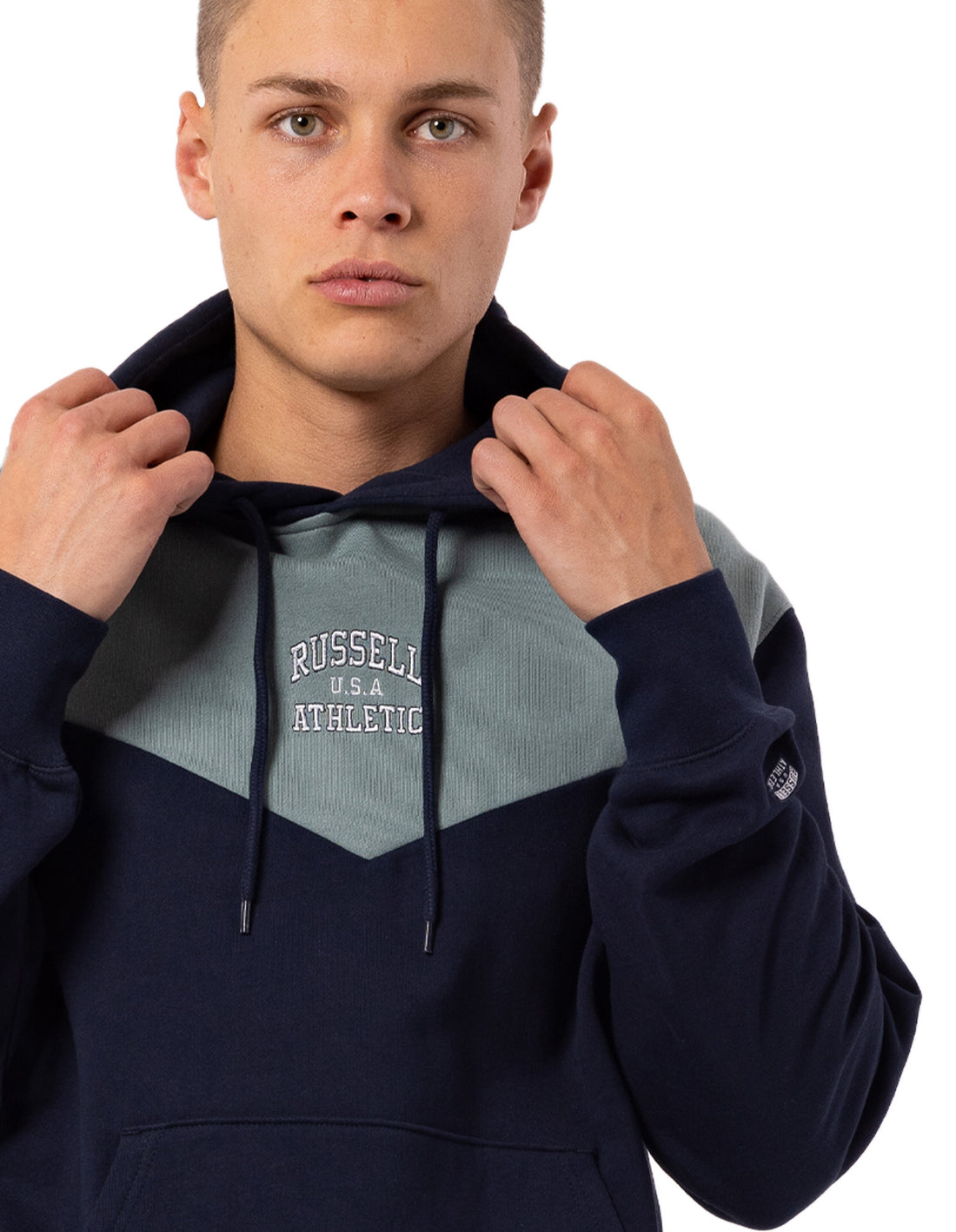 Pánské Mikina s Kapucí Russell Athletic Chevron Tmavě Blankyt | PQS-372685