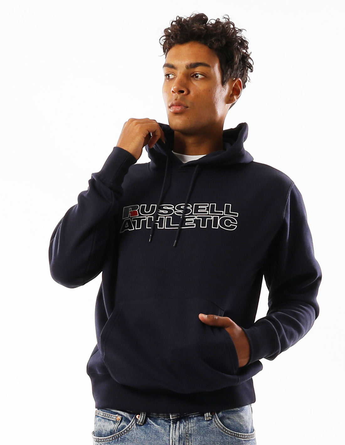 Pánské Mikina s Kapucí Russell Athletic Modern Logo Tmavě Blankyt | OQF-695470
