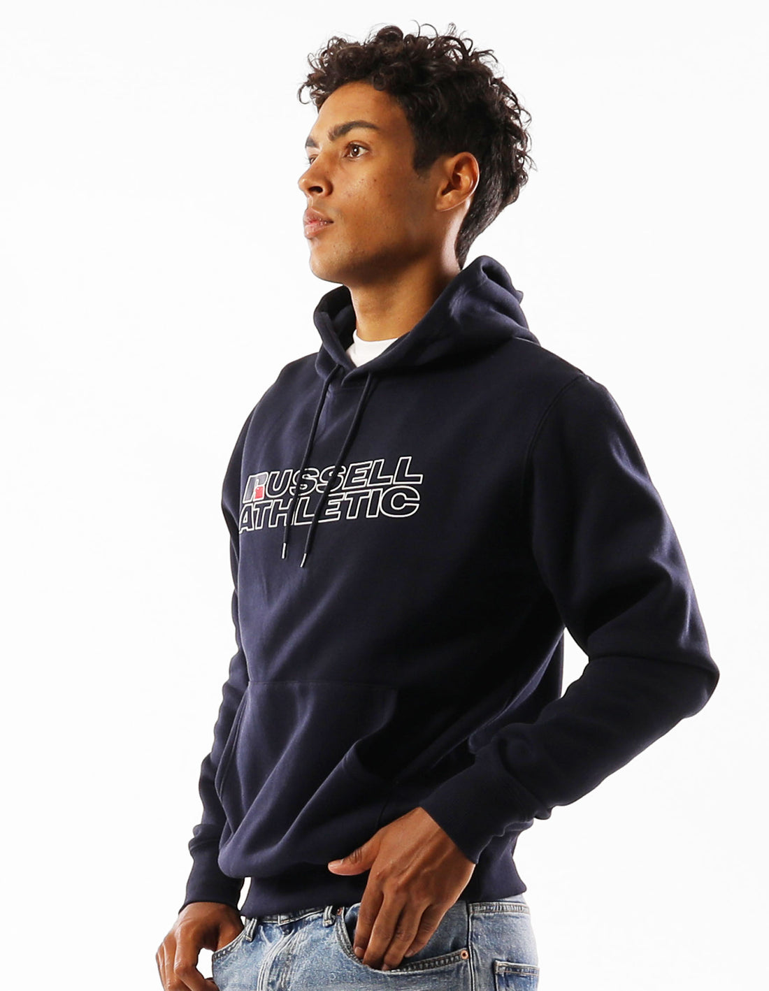 Pánské Mikina s Kapucí Russell Athletic Modern Logo Tmavě Blankyt | OQF-695470