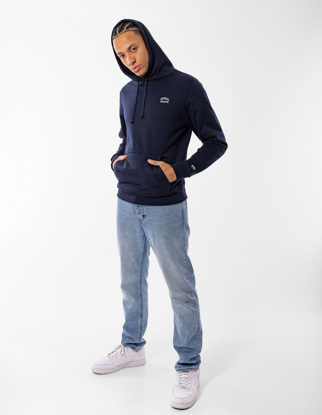 Pánské Mikina s Kapucí Russell Athletic Originals Small Arch Tmavě Blankyt | AOH-761485
