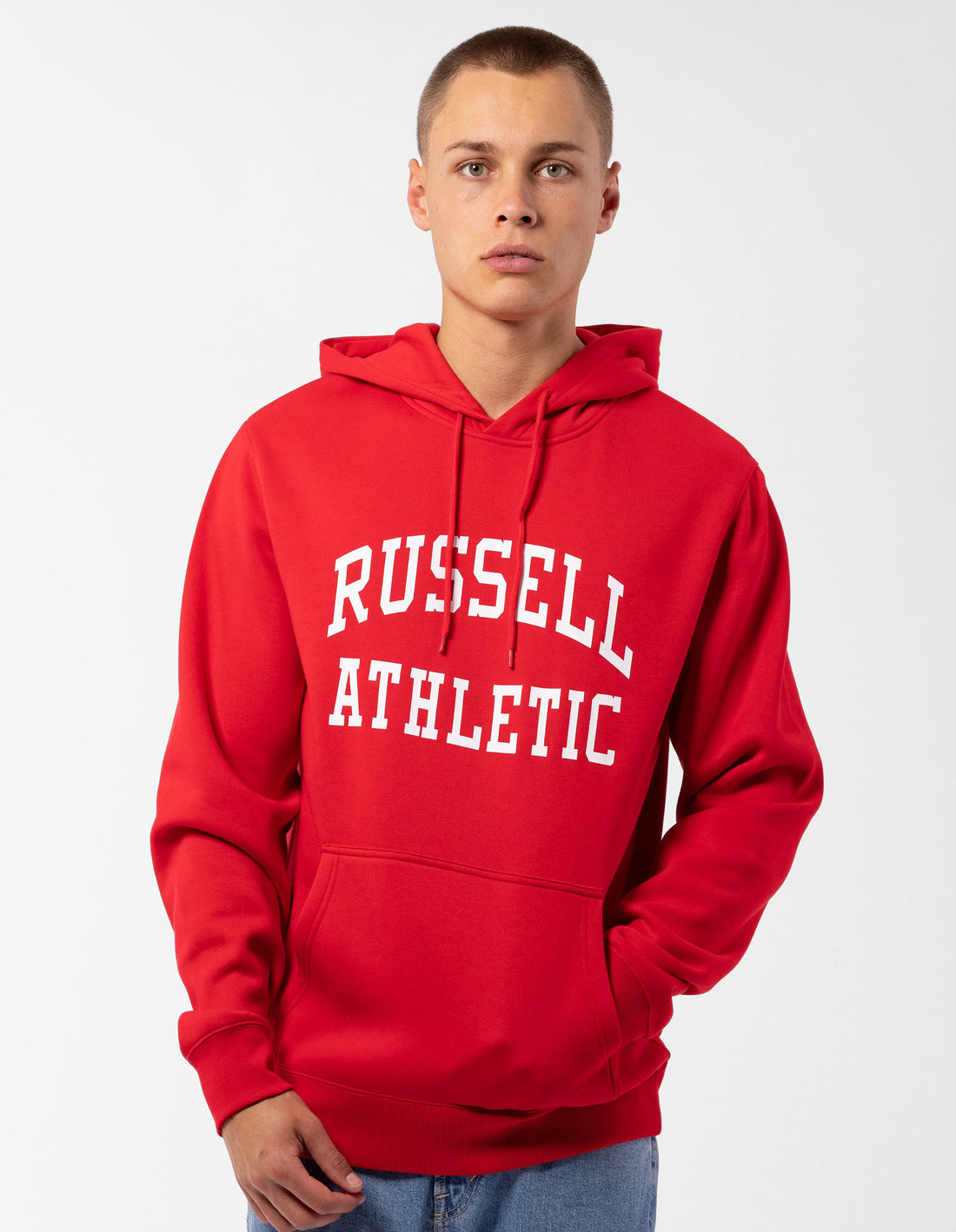 Pánské Mikina s Kapucí Russell Athletic Originals Arch Logo Červené | HOX-584176