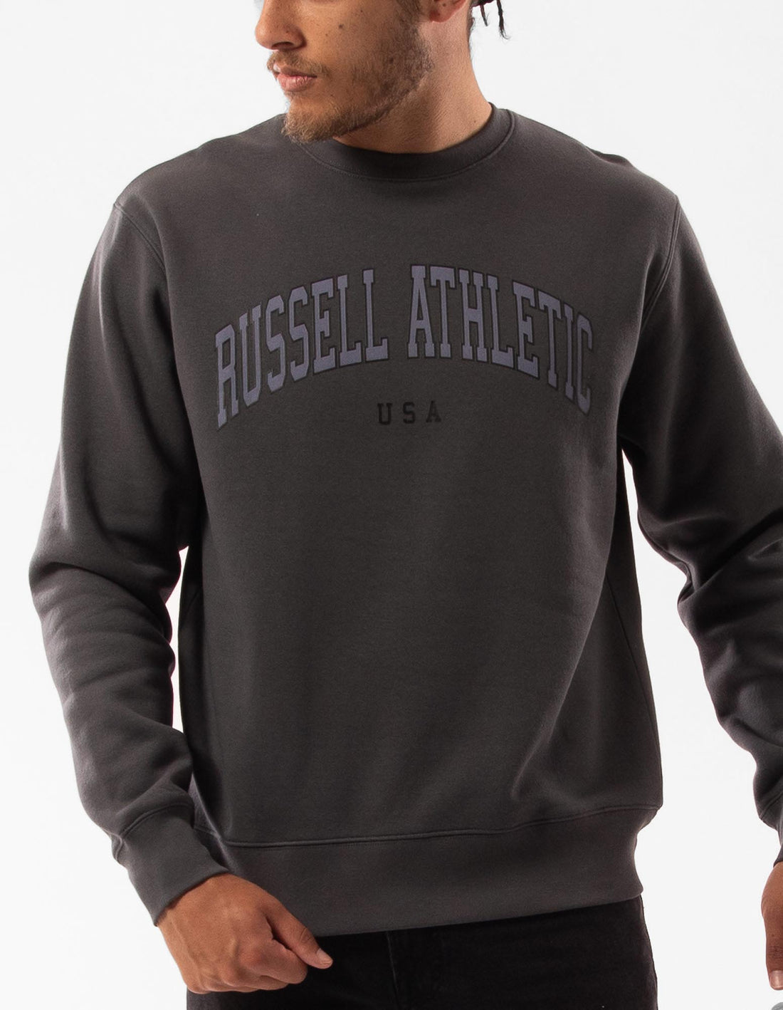 Pánské Svetr S Výstřihem Do Posádky Russell Athletic Pasadena Tmavě Šedé | BOG-609734