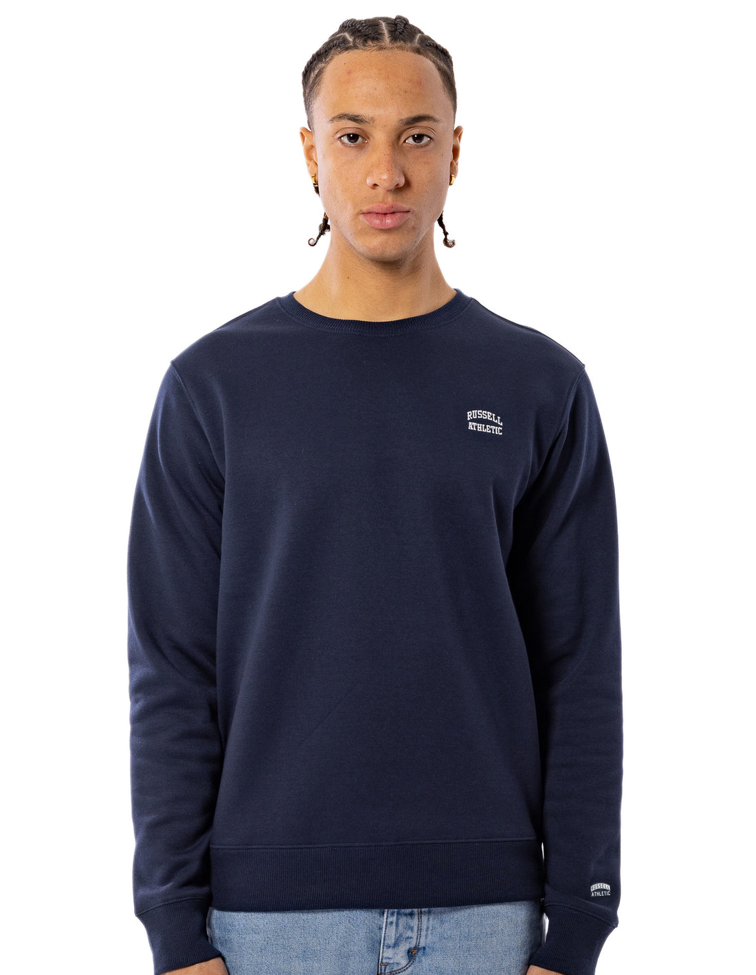 Pánské Svetr S Výstřihem Do Posádky Russell Athletic Originals Small Arch Tmavě Blankyt | DEC-623574