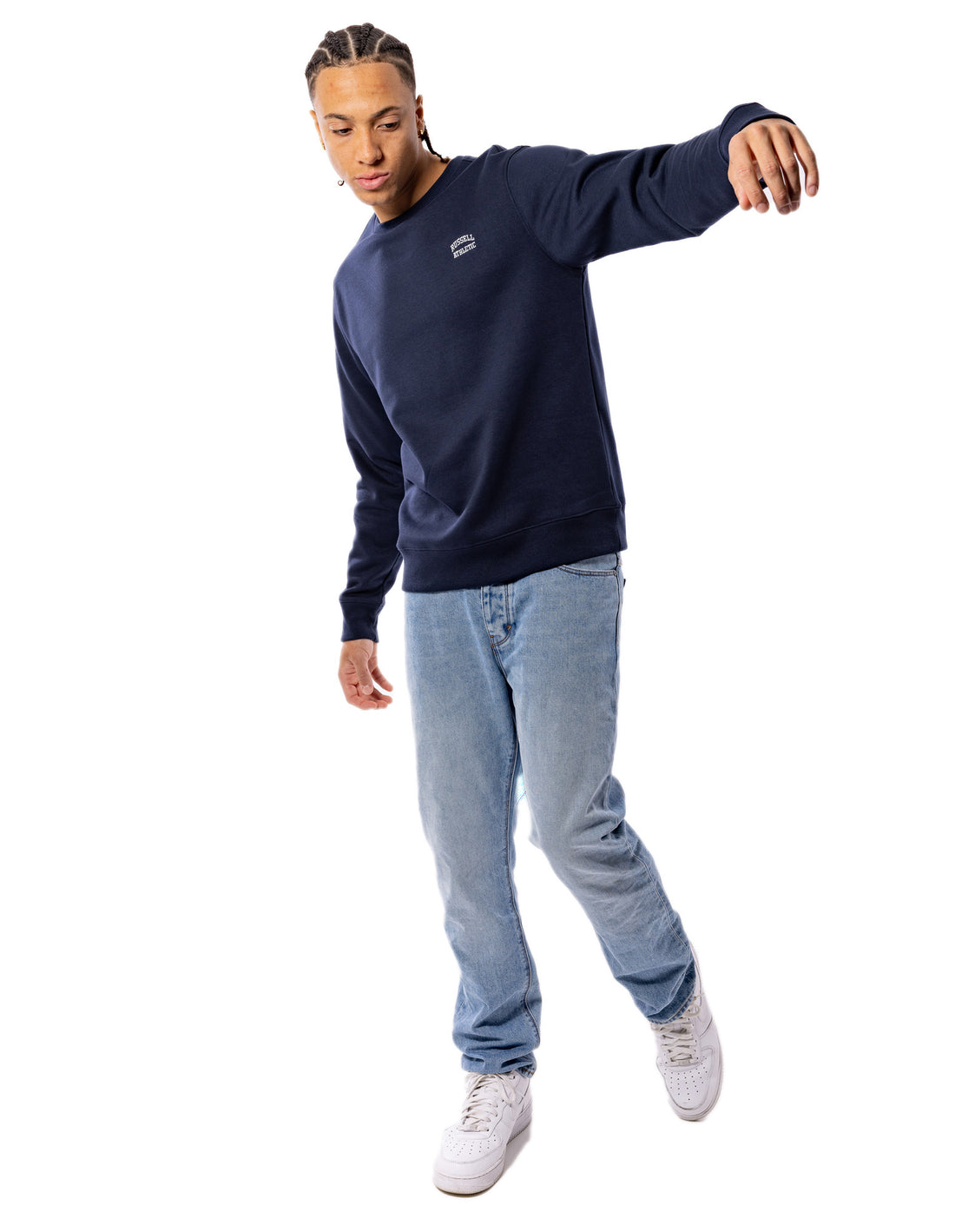 Pánské Svetr S Výstřihem Do Posádky Russell Athletic Originals Small Arch Tmavě Blankyt | DEC-623574
