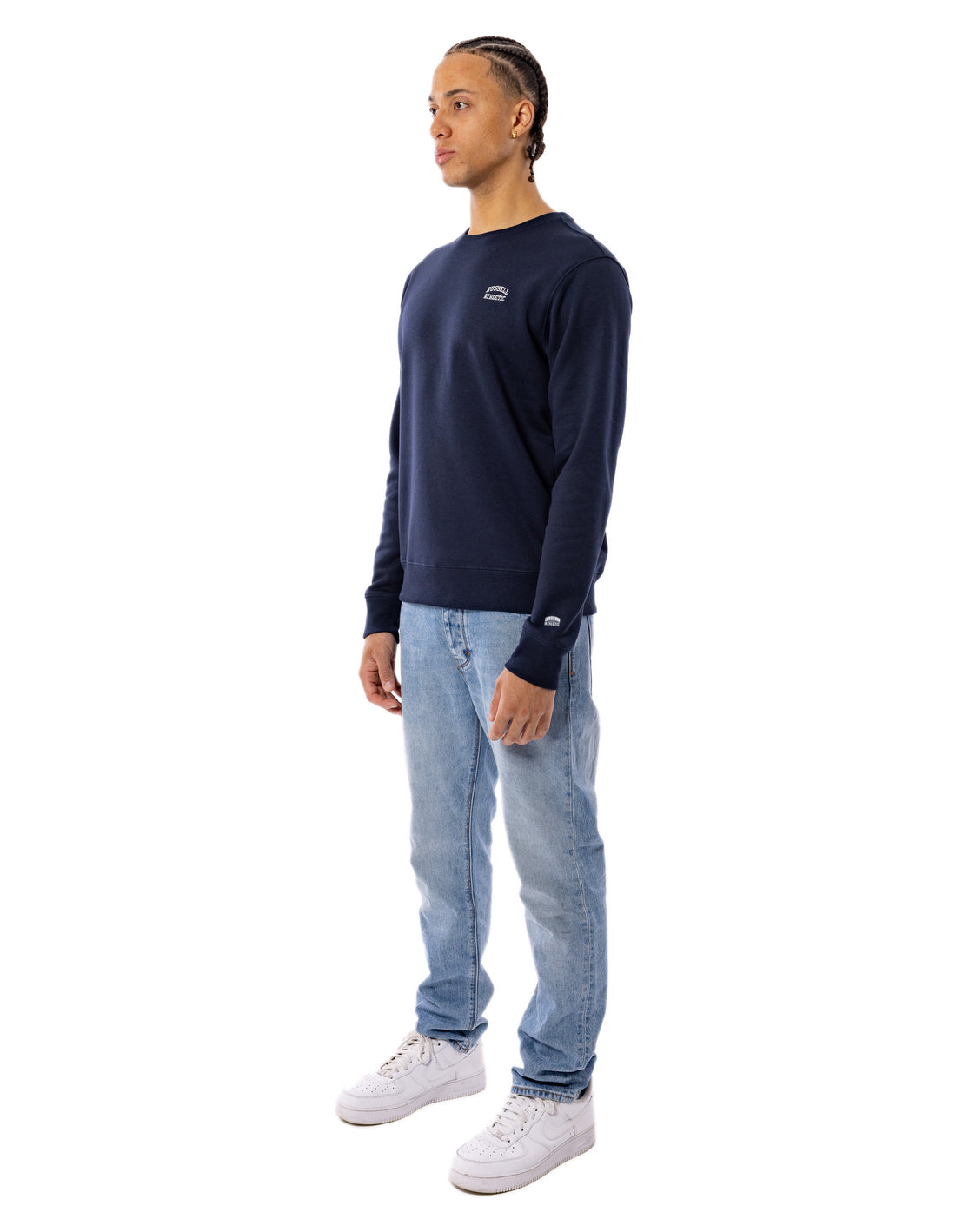 Pánské Svetr S Výstřihem Do Posádky Russell Athletic Originals Small Arch Tmavě Blankyt | DEC-623574
