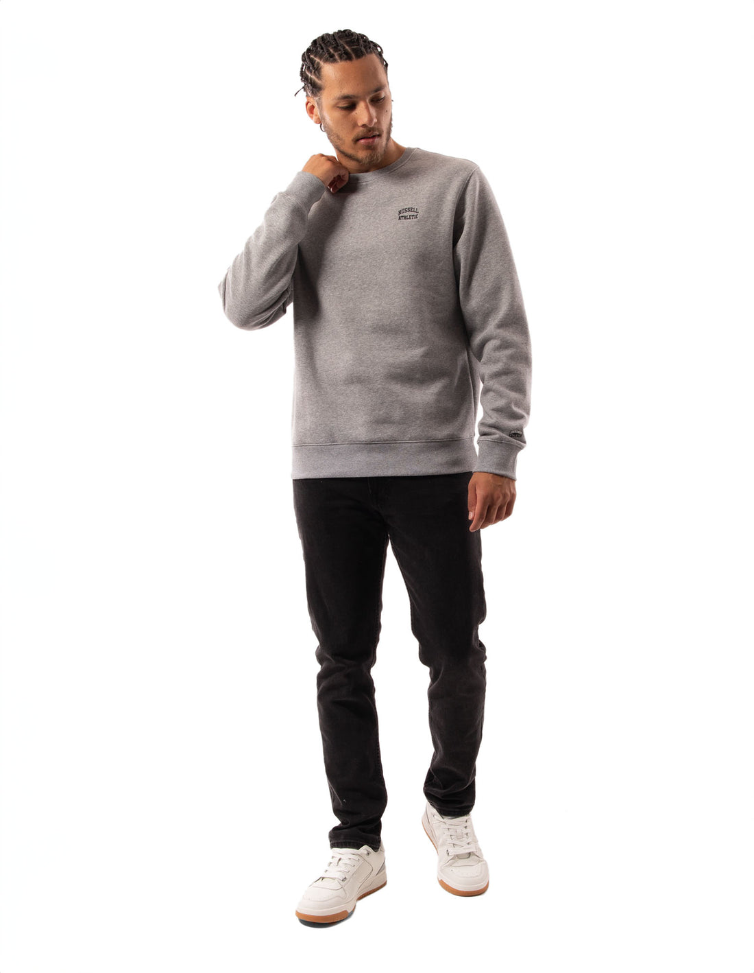 Pánské Svetr S Výstřihem Do Posádky Russell Athletic Originals Small Arch Šedé | PET-294368